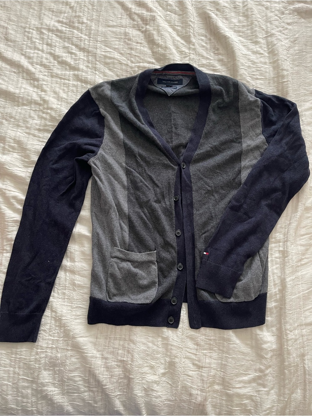 Tommy Hilfiger Grey and Navy Colorblock Button Cardigan